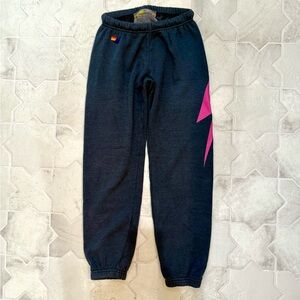 Charcoal Aviator Nation Sweatpants with Pink Bolt, Medium